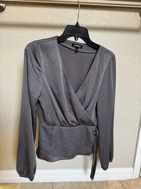 Express Women's Charcoal Gray Wrap Blouse